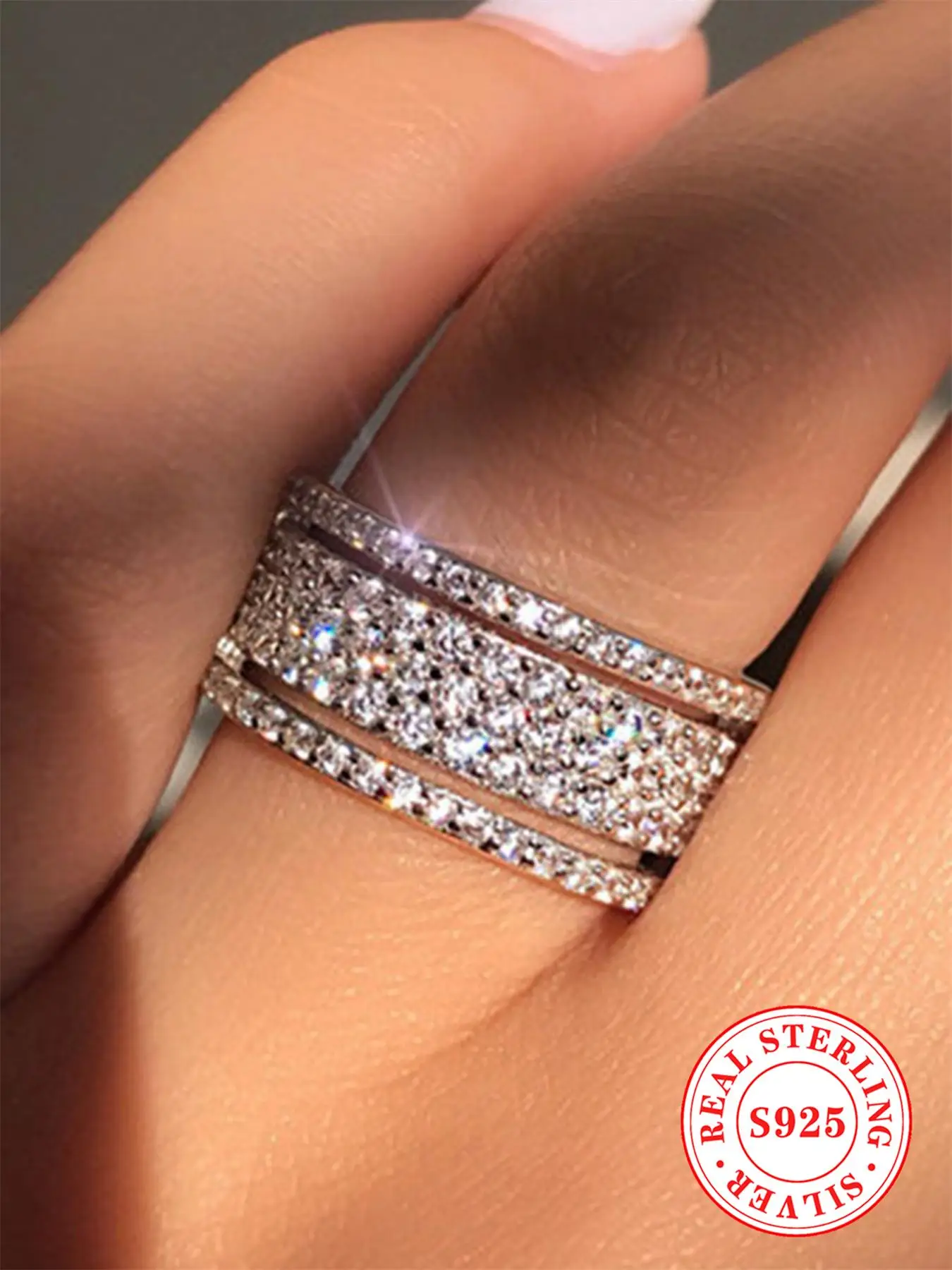 925 Sterling Silver Fashion Artificial Zircon Inlaid Ring, Elegant Jewelry for Women, Trendy All-match & Exquisite Jewelry for Birthday Gift