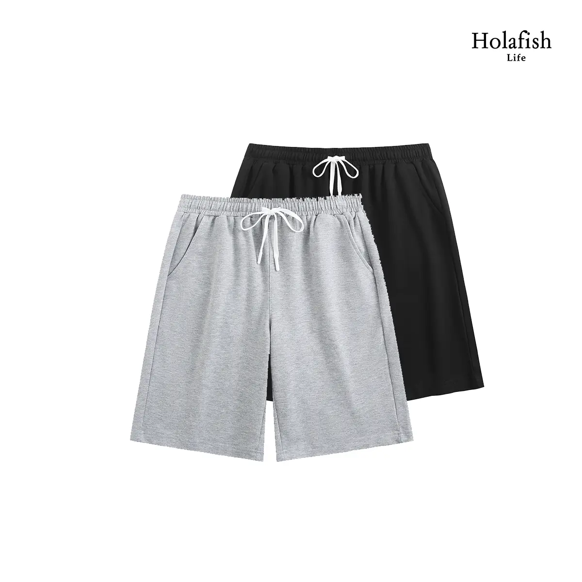 Holafish Women’s White Cotton Baggy Casual Basic Lounge Shorts - Elastic Adjustable Drawstring Waist, Lightweight Soft Breathable Fabric, Ideal for Home Theater Nights, Beachside Sunbathing, Pockets