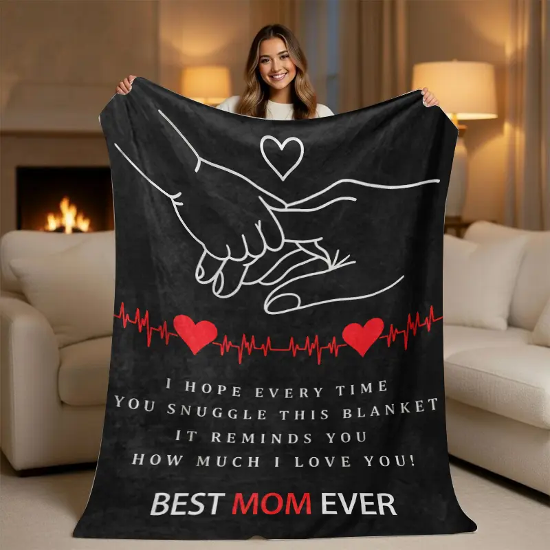 "Best Mom Ever" Heartbeat Message Flannel Blanket - Soft Sentimental Bedroom Throw, Cozy Personalized Blanket, Mother's Day Gift for Mom, Bedroom Blanket, Personalized Blankets