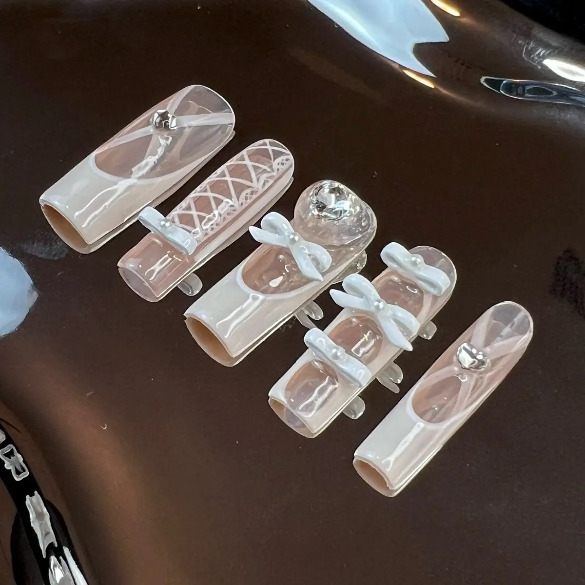 TheNailLab Ballet Core 2 Press on nails The Nail Lab | Long nails | Clear nails |  French tips nails | Squared nails | Cool nails | High quality | 10pcs | Rhinestones | Glossy | 3D Arcylic | Charms |  Polish
