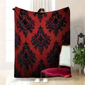 Luxury 280GSM Damask Throw Blanket - Burgundy Red & Navy Blue Floral On White, All-Season Soft Bedspread/King Size Bed, Couch, Sofa - Elegant Burgundy Black Home Decor -Like Texture
