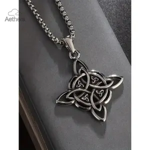 Aethera Celtic Trinity Witch Knot Necklace Lucky Clover Pendant Gothic Witch Jewelry Mystic Charm Gift for Women Stylish Lightweight Design