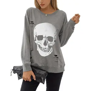 Blooming Jelly Halloween Sweatshirts Skull Graphic T Shirts Women's Long Sleeve Pullover Tops Gothic Fall Clothes