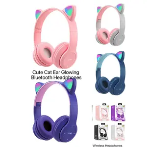 P47M Head-mounted Cute Cat Ears Glowing Bluetooth Headset |     Cute Gift for Kids & Students |     Wireless & Wired |     Soft Over-Ear, Loud Bass, Perfect for Music, Gaming & Online Class |     Youth and Children's Headphones |     Gift