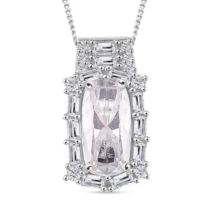 Moissanite 3.20 ctw Pendant Necklace in Rhodium Plated Sterling Silver 20 Inches Birthday Christmas Gifts