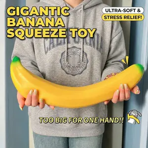 Giant Banana Squishy Toy, Oversized Stress Relief Squeeze Fidget for Adults & Kids, Satisfying Sensory ASMR Toy