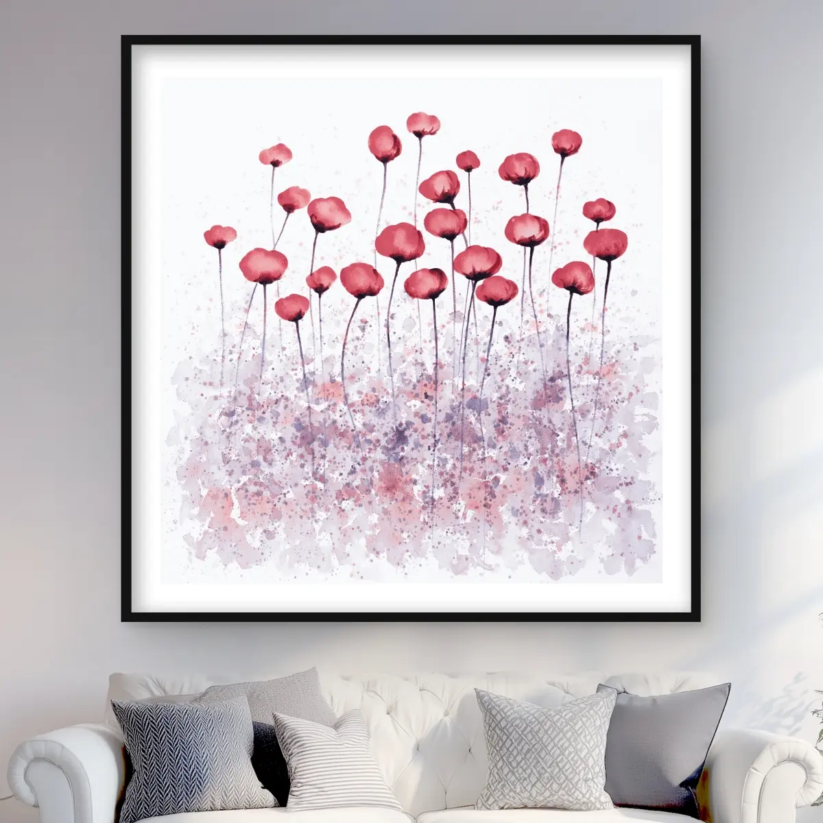 Begin Home Decor C1FM4848HU9F51 48 x 48 in. Pink Flowers in a Field - Framed Matted Print Wall Art - Home Decor