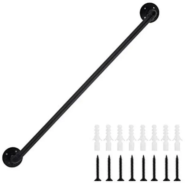 Heavy-Duty Galvanized Steel Stair Handrail, Matte Black Wall-Mount Safety Guardrail with Ergonomic Anti-Slip Grip (Fits All Hand Sizes), High Load-Bearing Capacity, Wall Anchor-Included Mounting Kit for Home Indoor Use, Ergonomic Grip