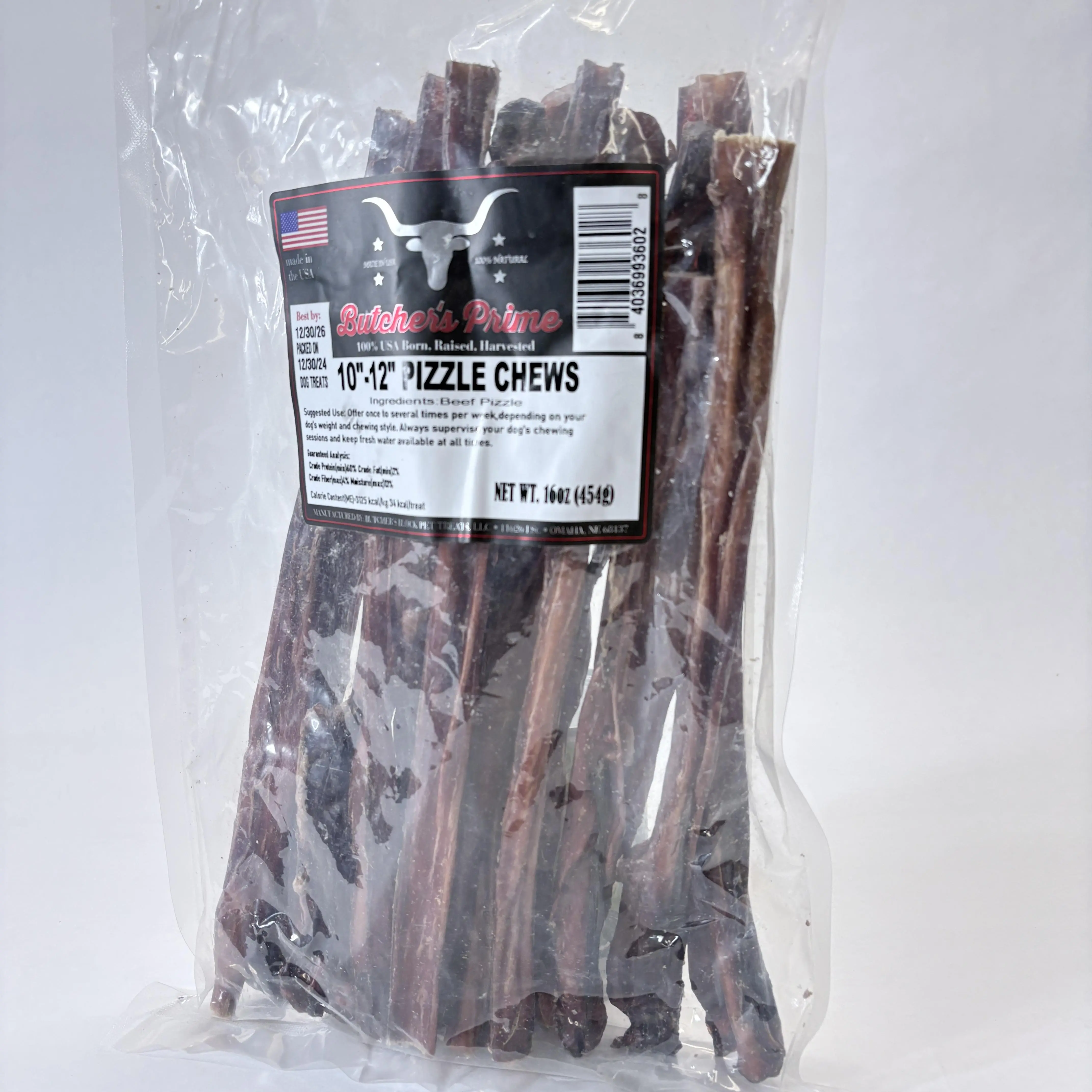Butcher's Prime USA Beef Pizzle Bully Stick Chews 16oz - 2 sizes
