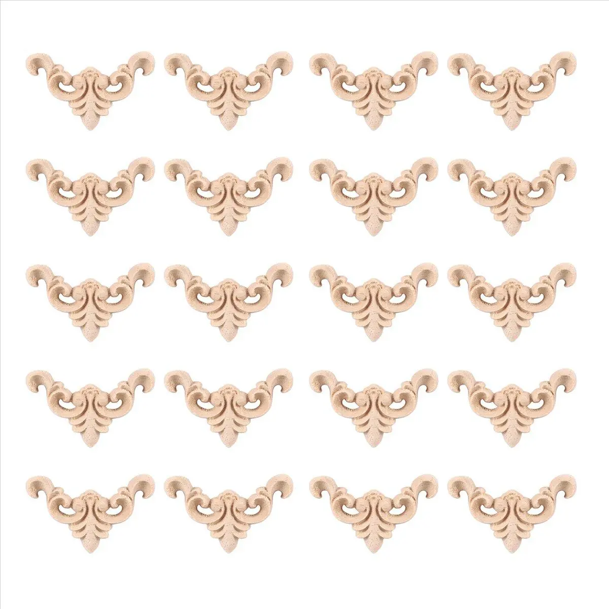 20Pcs Carved Unpainted European Wood Furniture Window Corner Wood Applique Onlay Wood Figurines Ornamental 4 x 4cm