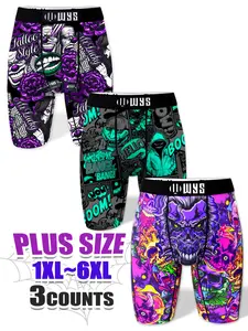 Men's Plus Size Long Briefs 1xl-6xl, Breathable Sports Underwear, Casual Style Underwear, Moisture Wicking, Halloween Rose Clown Print, Quick Dry, Elastic Comfort