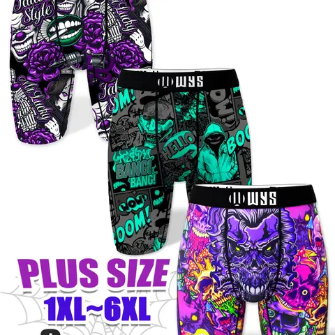 Men's Plus Size Long Briefs 1xl-6xl, Breathable Sports Underwear, Casual Style Underwear, Moisture Wicking, Halloween Rose Clown Print, Quick Dry, Elastic Comfort, Soft Breathable Briefs, Casual Fitted Briefs, All Season Briefs, Novelty Print Briefs