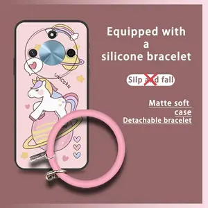 Youth Cartoon Phone Case For Honor X50 Bracelet Dirt-resistant Cute Back Cover heat dissipation Solid Color Soft Case Creative Ring Anti-knock Protective Personality Funny