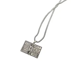 New Flipable Vintage Book Pendant Necklace Men's and Women's Street Hip Hop Necklace Stainless Steel Necklace