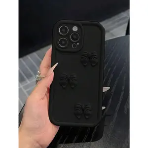 [Must-Have] 1 piece 3D bow decoration matte black phone case, protective cover with camera lens protection, stylish and shockproof, compatible with OPPO, VIVO, Honor, Galaxy, Redmi phones, waterproof, shockproof, scratch-resistant