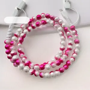 4-in-1 Fast Charging Cable with Pearl Decor 3.3ft Length Compatible with USB-C and Lightning Devices Ideal Gift for Women Multiple Color Options Holiday Special