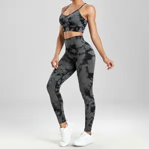 3/PCS Tie Dye  Seamless Women Pants Sets High Waist Skinny Stretch Sport  Leggings Of Women Sets