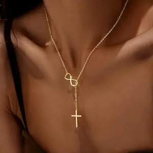 1Pcs Infinity Cross Necklace for Women, Gold Plated Necklace Pendant Unique Trendy Cross Jewelry, Non Tarnish & Waterproof Christian Jewelry - First Communion Confirmation Easter Gifts