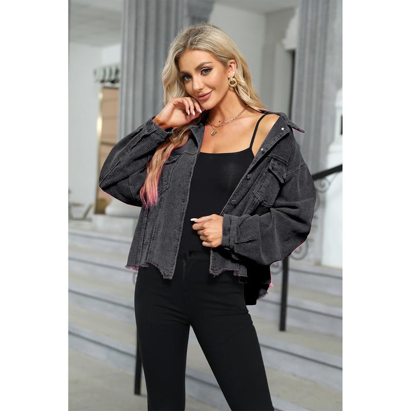 Womens Corduroy Jackets - Y2K Cropped Casual Button Down Jacket Retro ...