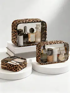 Transparent PVC leopard print zipper makeup bag, Makeup organizer pouch, waterproof storage bag, toiletry organizer, portable skincare bag, suitable for makeup, lightweight, durable, transparent viewing window, suitable for men and women to carry