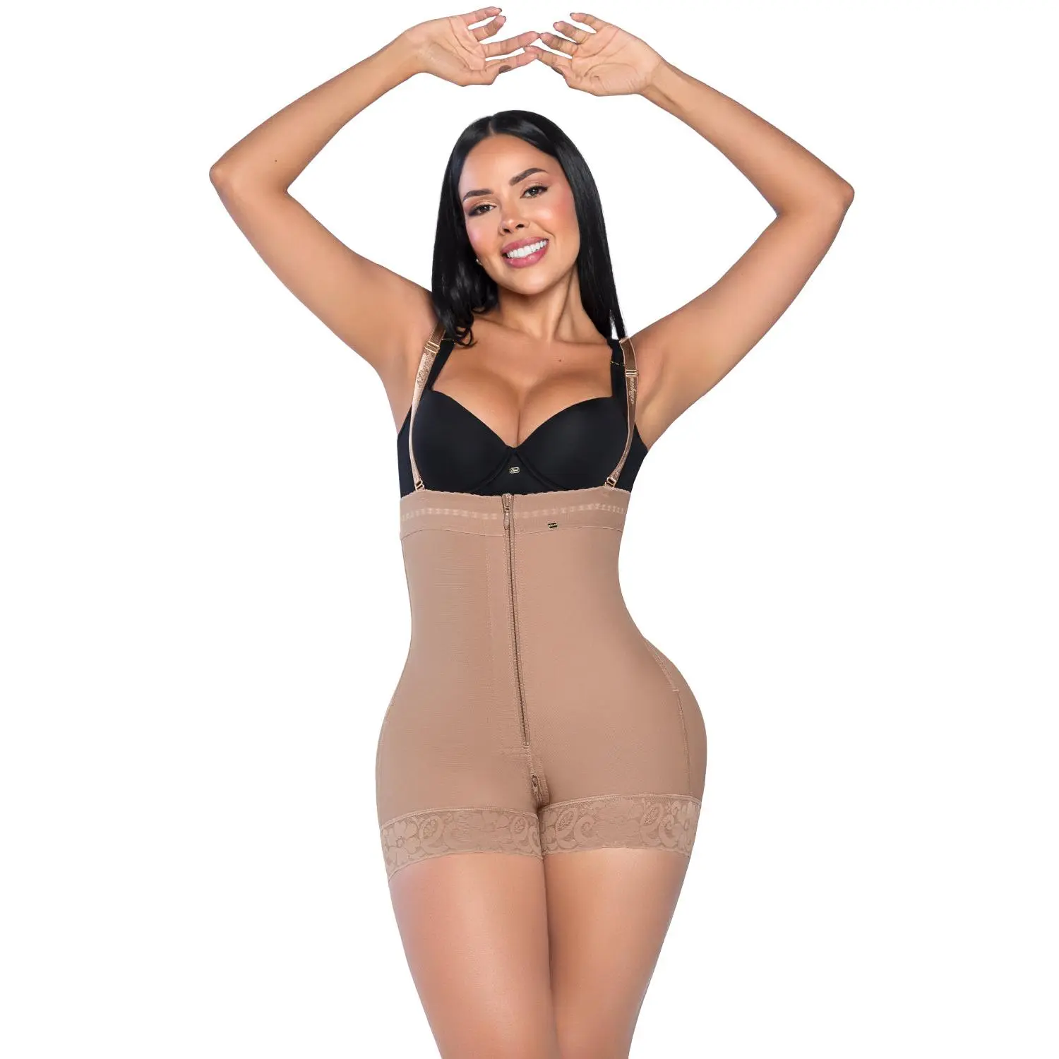 FAJA LA SEXY 7151 High Waisted Shapewear with Zipper Removable Bars & Adjustable Ties for Strapless Dresses Ultrainvisible Technology Womenswear Seamless Short Fajas Colombian Girdles Body Sculpting Belt
