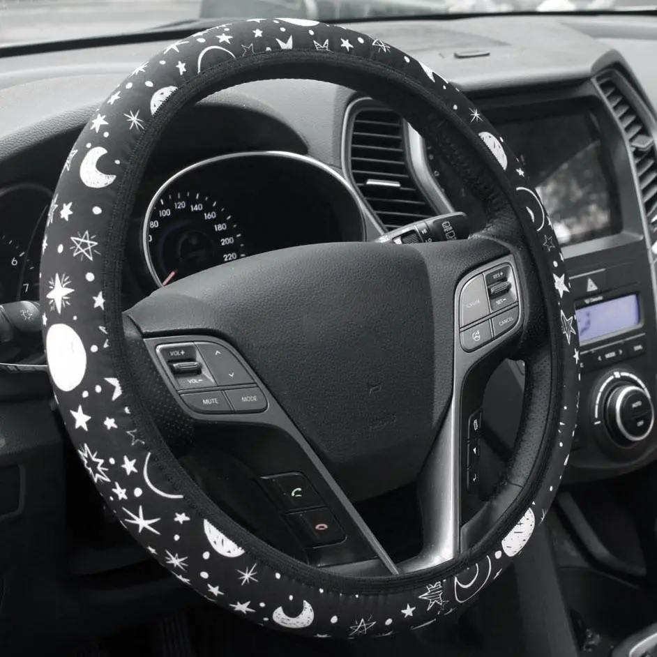 Star & Moon Pattern Car Steering Wheel Cover, Universal Non-slip Car Steering Wheel Protector, Car Steering Wheel Accessories, Universal Elastic Washable Car Steering Wheel Cover Without Inner Ring