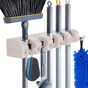 Wall Mount Broom Mop Holder Hanger Garden Tool Organizers Rack Garage Laundry Room Organizations and Storage with Hooks Heavy Duty Steel Installation Steel Installation Stainless Kitchen