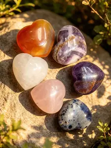 6 mix Natural Crystal Heart Stones Healing Gemstone Collection