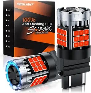 SEALIGHT 3157 LED Bulb 3156 3057 LED Strobe Brake Light, Brilliant Red 600% Brighter, With Built-In Resistor, Anti Hyper Flash Error Free for Tail Light, Stop Signal Light, Parking Light, 2 Pack