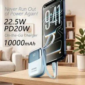 10000mah Mini Power Bank with Cable, Super Fast Charging Portable Mobile Charger, Ideal for Travel Emergency Outdoor Use