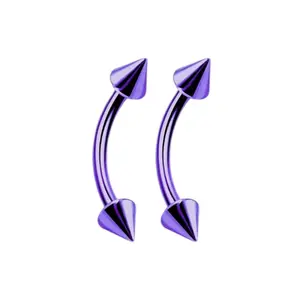 16G PVD Purple Spike End Curved Eyebrow Barbells Vertical Labret Surgical Steel Piercing Jewelry