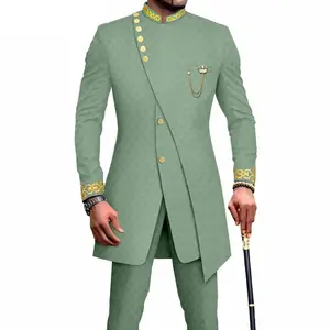 mens activewear 2025 African Clothes Wedding Men`s Suit Double Breasted Slim Fit Embroidery Blazer and Pants 2 Piece Set