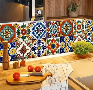 30PCS Bohemian Self-Adhesive Tile Stickers | Waterproof PVC Wall & Floor Decor | Colorful Peel and Stick Backsplash for Bathroom, Kitchen