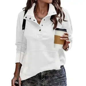 Womens Sweatshirt Casual Long Sleeve Lightweight Sweatshirts Button Loose Pullover Tops