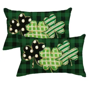 2pcs, St. Patrick'S Day Theme Lumbar Pillow Covers, Shamrock & Green Plaid Design, Polka Dot Pattern, Home Décor Products, Decoration for Couch Sofa, Room Decor and Bedroom Decor, Suitable for Spring Decoration, Single Sided Printing, No Pillow Core