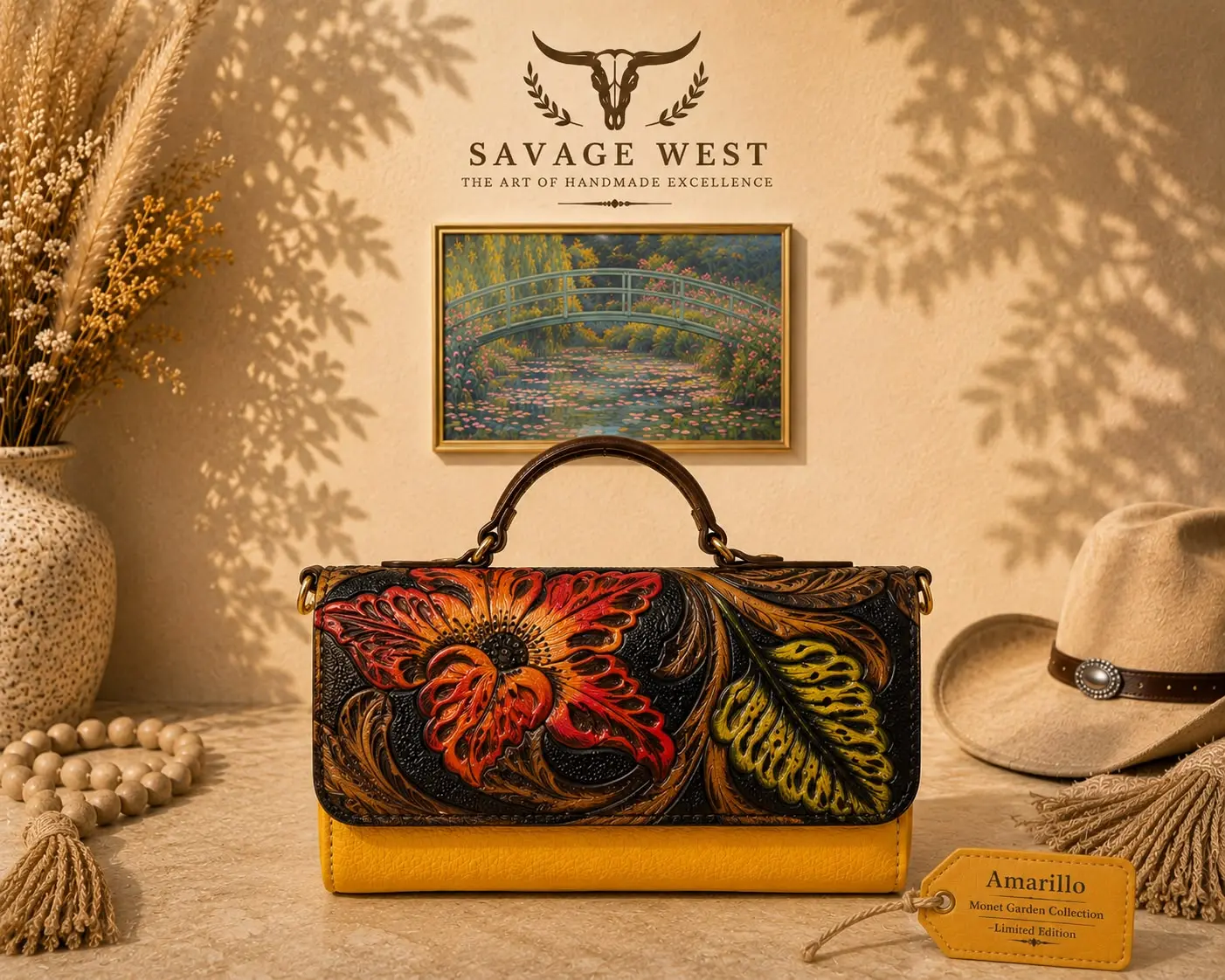 Savage Monet Garden Collection – Hand-Painted Leather Handbag