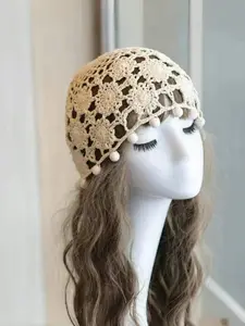 Women's Ethnic Pattern Lace Up Knitted Toe Cap, Boho Style Beaded Decor Beanie Hat, Fashionable Hat for Daily Wear, Party, Trendy All-match & Exquisite Hat for Birthday Gift, Bonnet