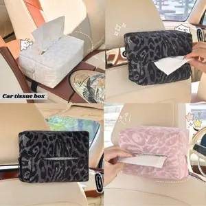Car Paper Towel Holder Leopard Print High-End Cute Car Napkin Box Multi-Functional Car Decorative Hanging Bag