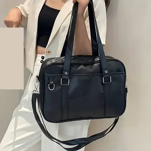 Japanese Student PU Uniform Bag |   Single Shoulder, Commuting Briefcase, Laptop and Travel Bag, Cross-Border Japanese-Style College Wind, Women'S Cross-Body Easy Handbag, with Adjustable Strap and Zipper Closure