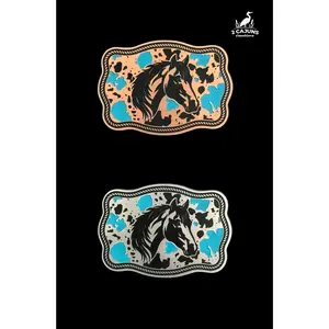 Horse on Cowhide Buckle Western Design Tri-Layer Acrylic Hat Patch