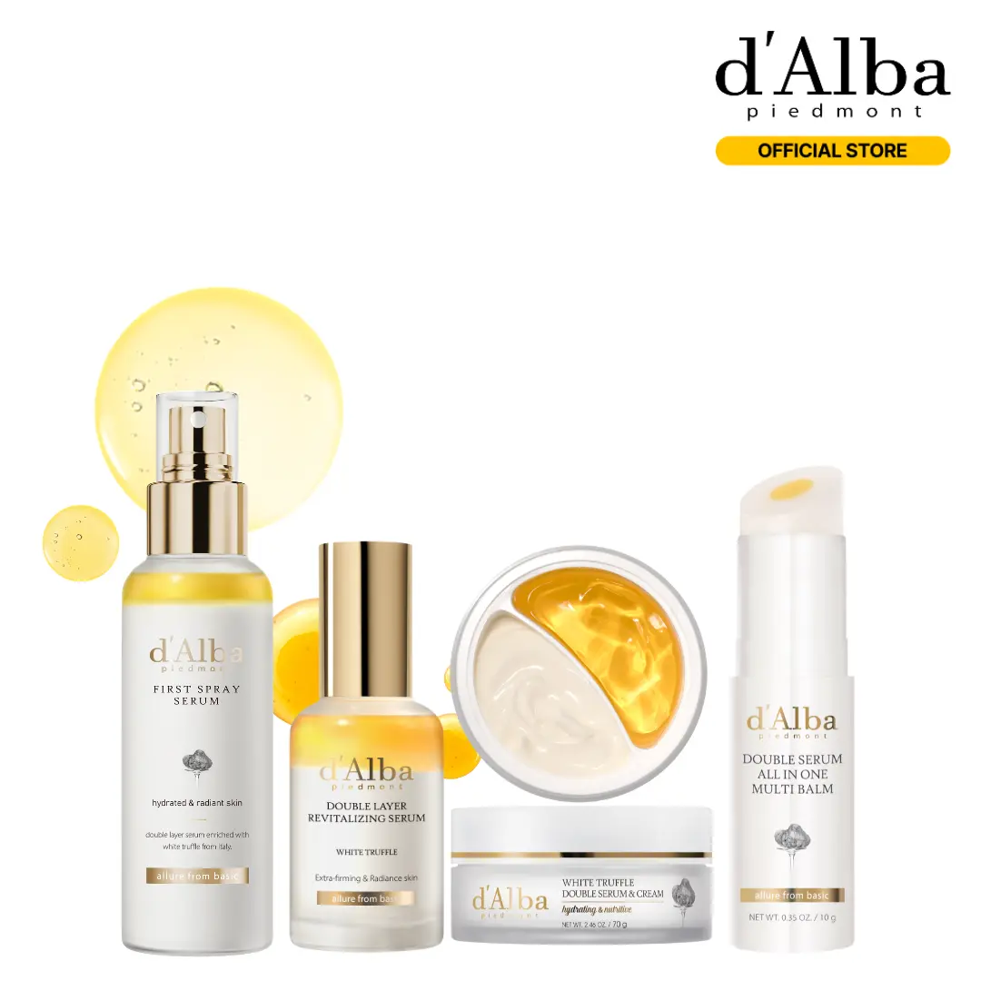 [OFFICIAL d'Alba] White Truffle Glow & Lift Routine Set l Hydrating & Long-Lasting Glow l Simplify Your Skincare with All-In-One Routine l Spray Serum  + Double Serum  + Double Cream + Multi Balm