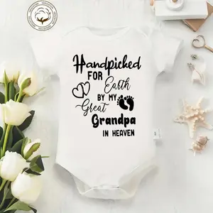 My Great Grandpa in Heaven" Handpicked Soft Cotton Youngsters Onesie with Footprint & Letter Design, Casual Round Neck, Summer Romper for Youngsters