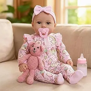 [WOOROY] Reborn Baby Doll - 17 In Large Realistic Baby Doll with Cute Soft Cloth Body, Real Life Baby Dolls Girl, with Bottles & Pacifier, Diapers and Bibs, Gift Idea for Ages 3+