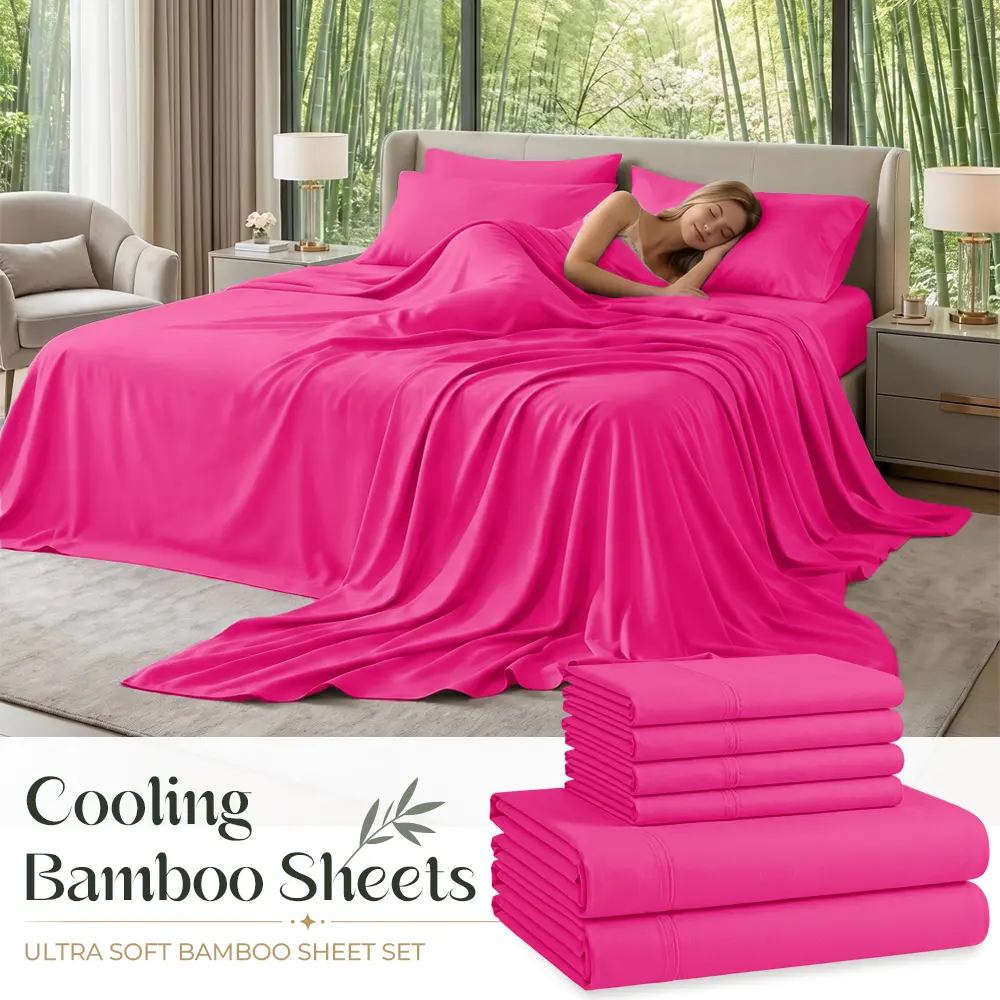MUXHOMO Bamboo Cooling Bed Sheet Set, Queen Size Bedding Set, Soft Breathable Comforter, Deep Pocket Hotel Luxury Skin Friendly, Bedroom, Guest Room, Hotel Bedding Set