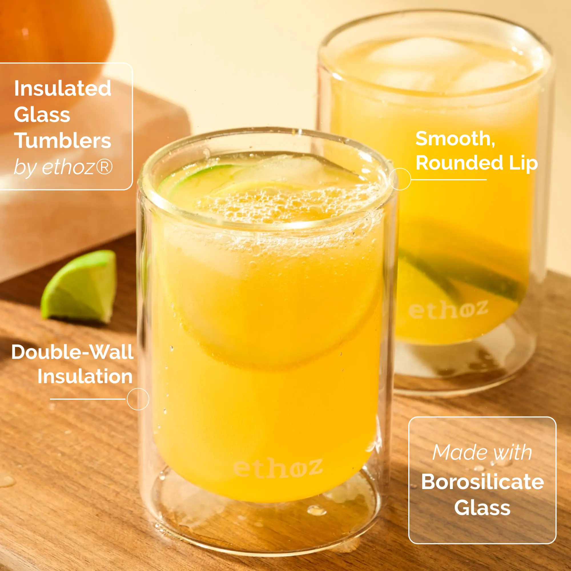 Insulated Glass Tumblers (2-Pack) by ethoz®
