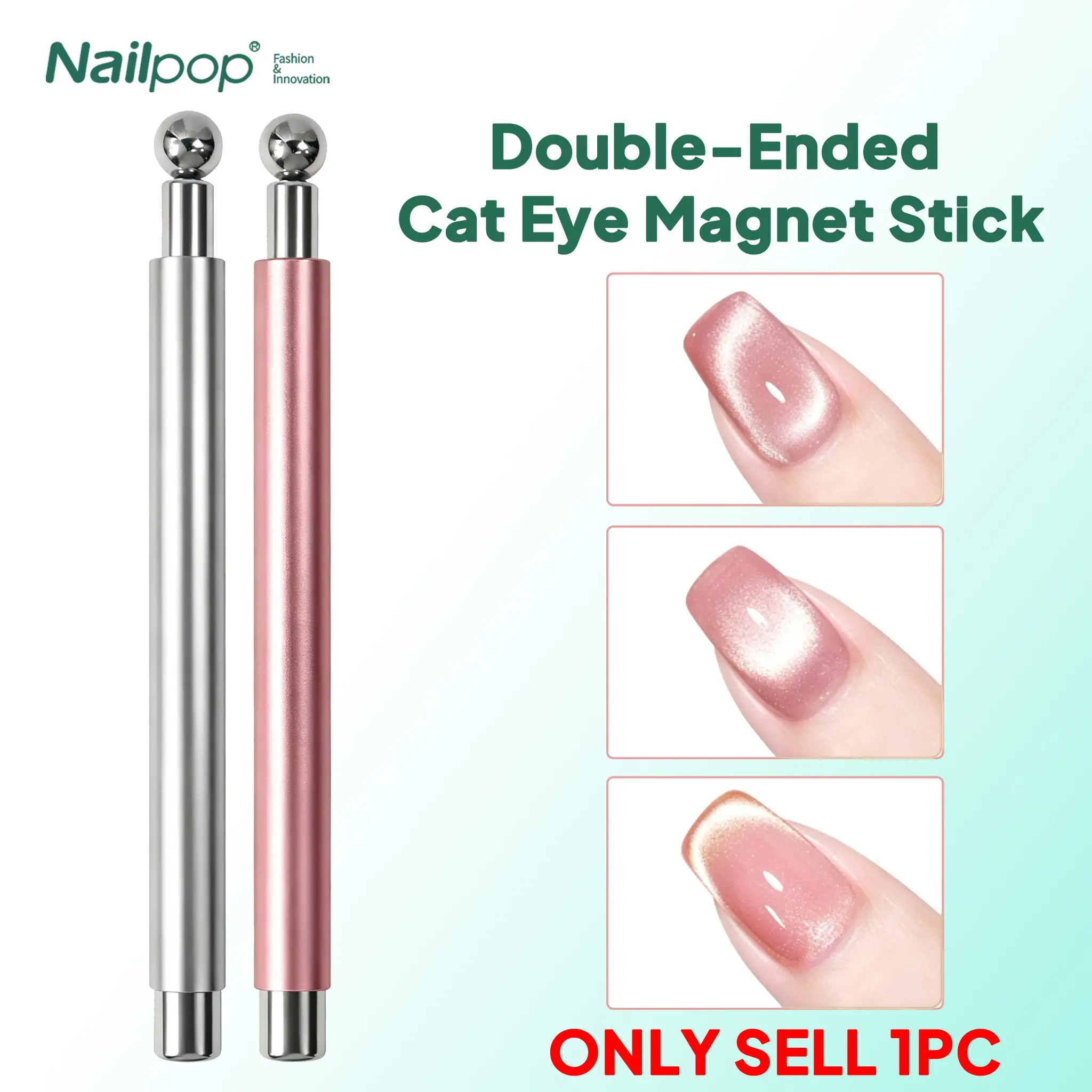 1SET Nailpop Dual-Head Cat Eye Magnet Stick, Pro Metal Design, Wide & Fine Strong Magnetic Bar for Versatile French Effects, Salon Pro & DIY Nail Art Essential, Manicure Supplies
