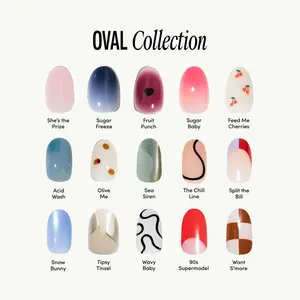 Chillhouse Oval Collection Press On Nails - Strengthener Gel Builder, Colorblock, Glitter Star Designs