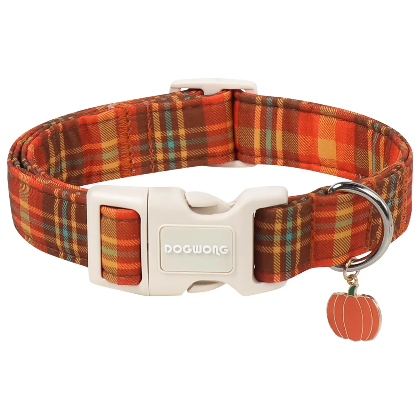 DOGWONG Fall Plaid Dog Collar for Small, Medium & Large Dog, Adjustable & Lightweight Fabric Vintage Pumpkin Puppy Accessory for Girl Boy Dog Collars