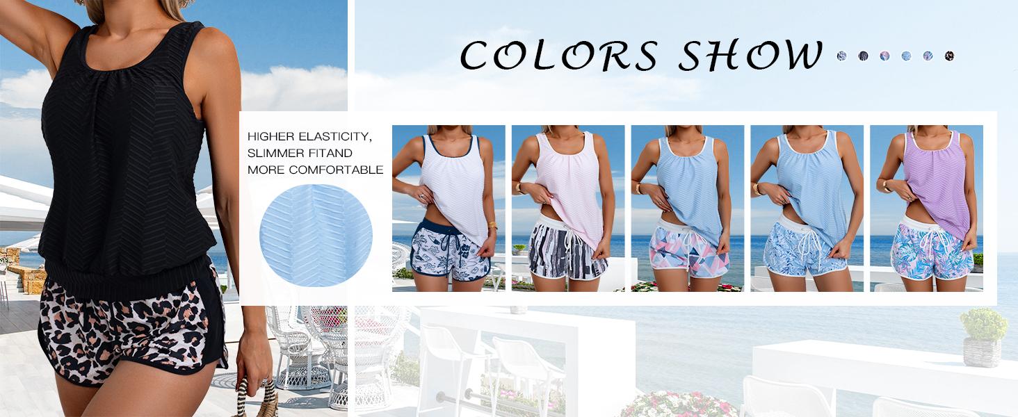 Aidonger Tankini Swimsuit for Women Modest Two Piece Bathing Suit Scoop Neck Swim Suits with Boy Shorts
