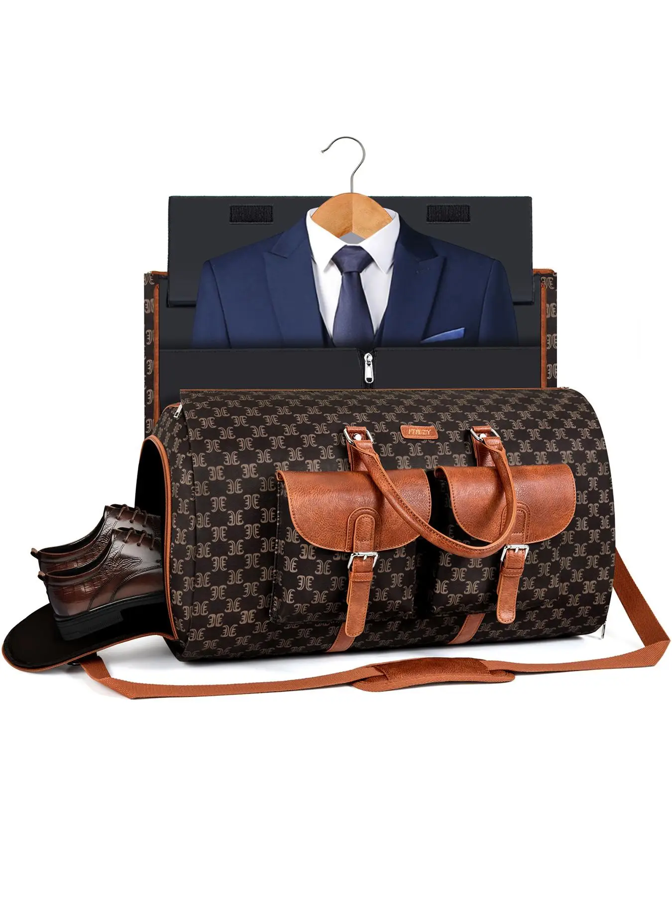 Men's Business Solid Color Lightweight Waterproof Duffel Bag with Side Compartment, Convertible Carry on Garment Duffel Bag Traveling Bag for Men, 202